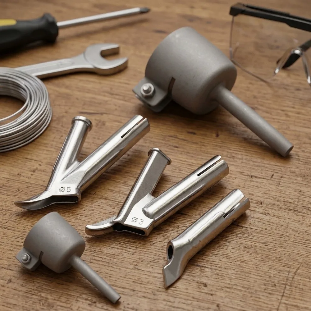 5pcs Stainless Steel Adjustable Welding Nozzles Set Round Triangular Tips For PVC Plastic Hot Air Welding Repair Tools