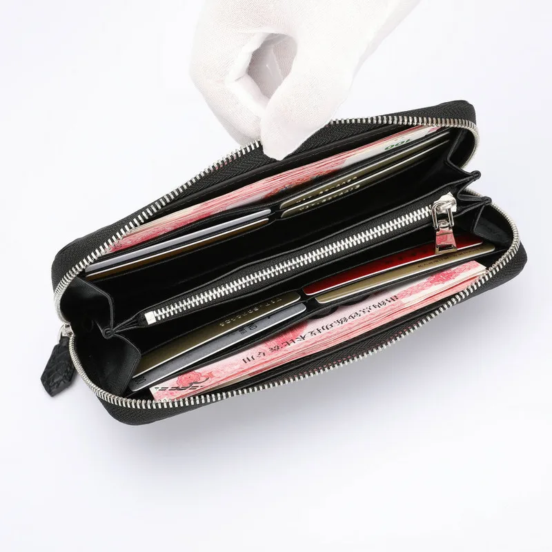 British Style Bright Double Alligator Belly Handbag Men's Genuine Leather Wallet Long Card Business Single Handle Bag Men Wallet