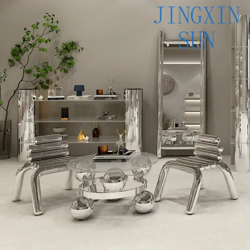 Buyer clothing store mirror stainless steel coffee table display light luxury