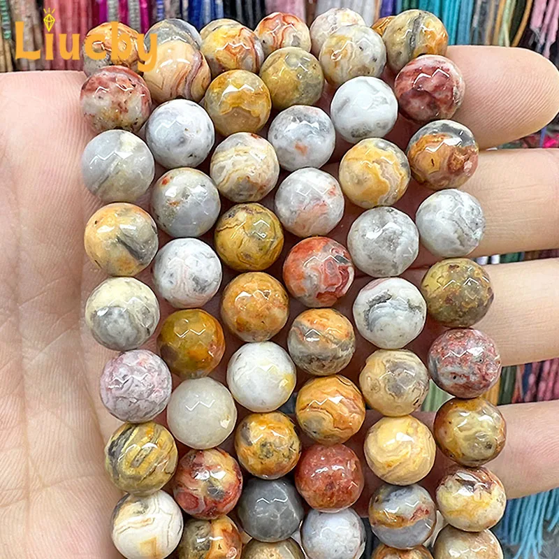 Natural Stone Faceted Yellow Crazy Lace Agates Handmade spacer Beads For Jewelry Making DIY Accessories 15