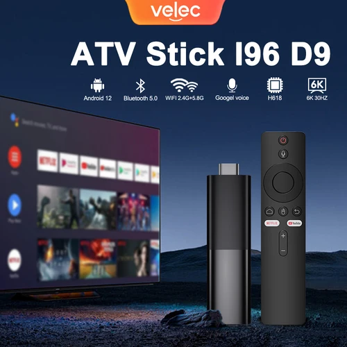 Imagen 1 del producto Velec Smart TV Stick Android 12 Allwinner H618 6k BT Control remoto por voz reproductor multimedia portátil para NETFLIX Youtube Google