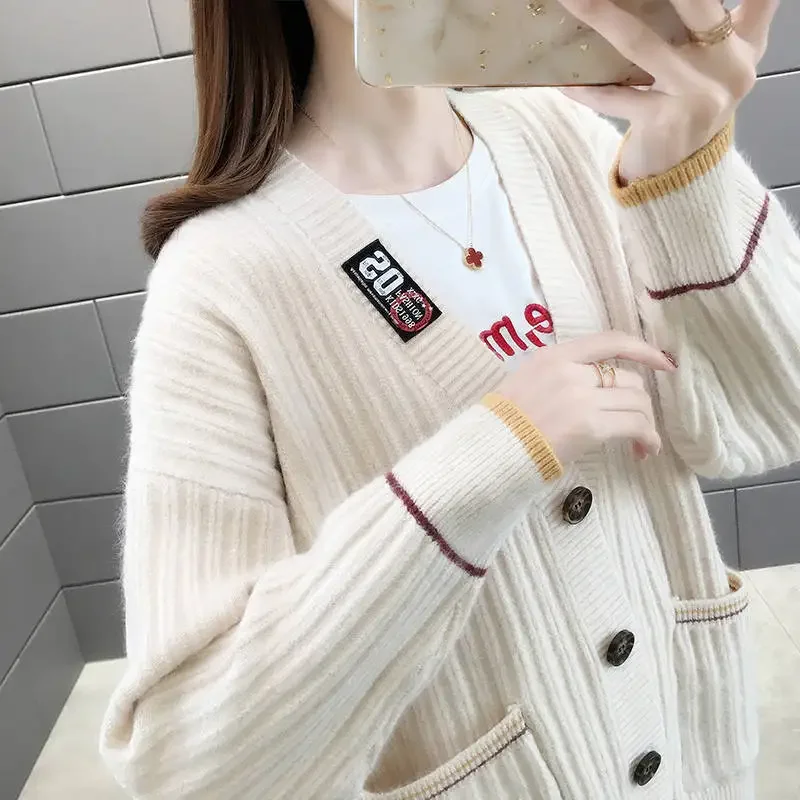 Yellow V-neck Button Ladies Knitted Cardigan Sweater,Autumn Red Ladies Cardigan Sweater,Winter New Korean Ladies Cardigan Jacket