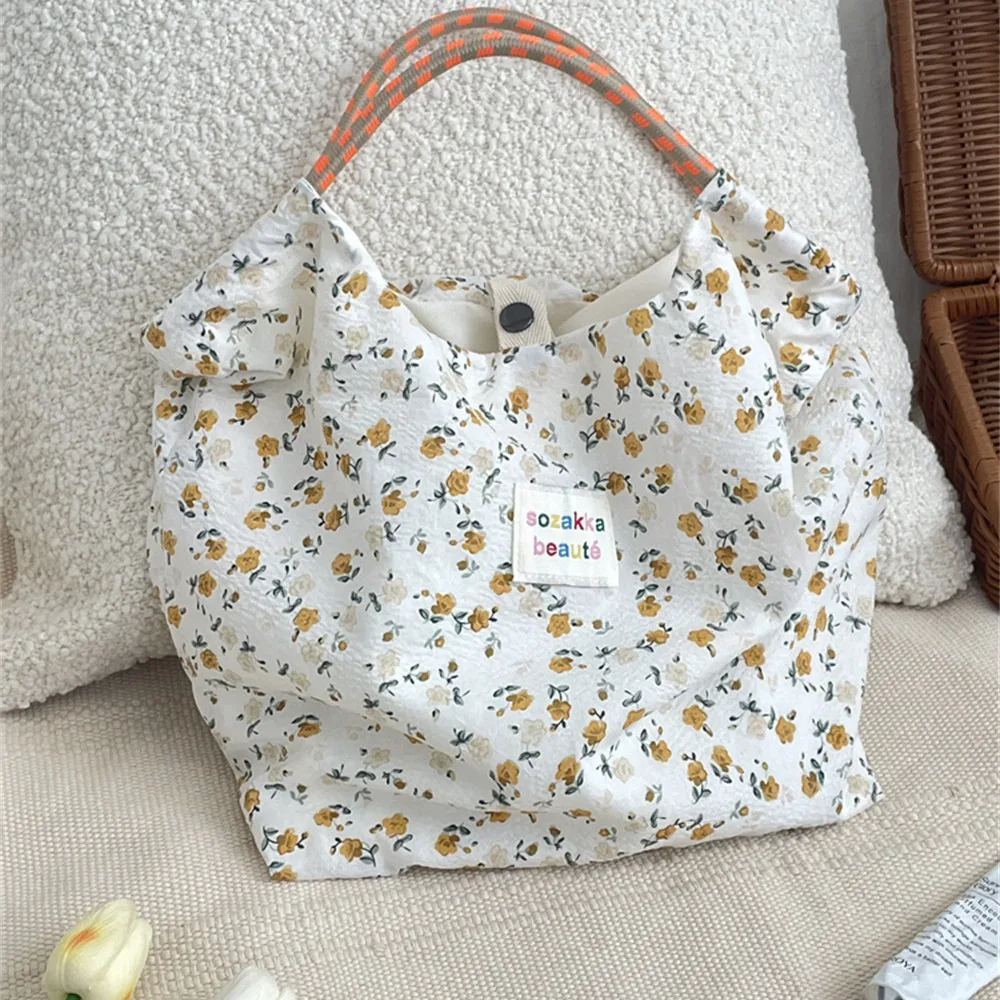 

4596 Flower Canvas Bag Women Bag Summer New Large-capacity Handbag Thin Portable Vacation Beach Bag