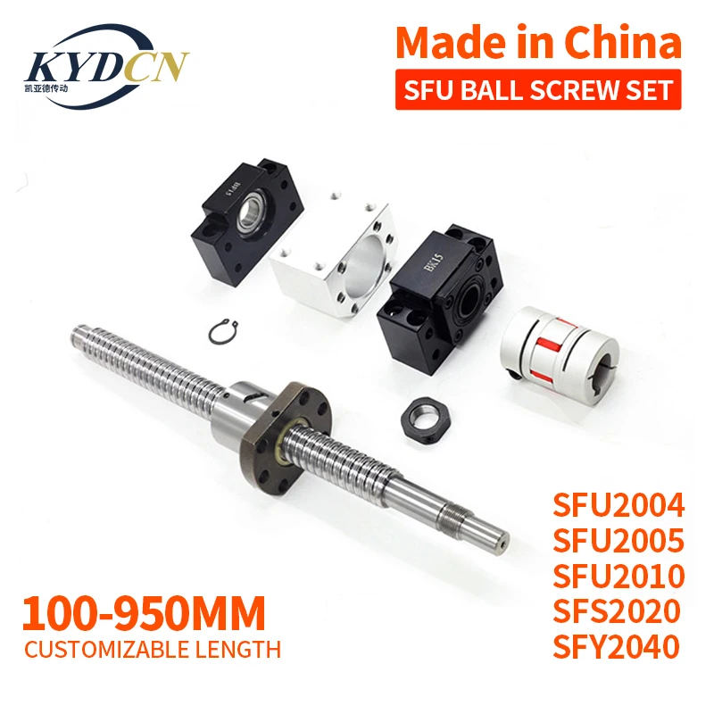 

KYDCN SFU2004 2005 2010 SFS2020 Ball Screw C7 With End Machined+Ball Nut + Nut Housing+BK/BF15 End Support+Coupler For CNC