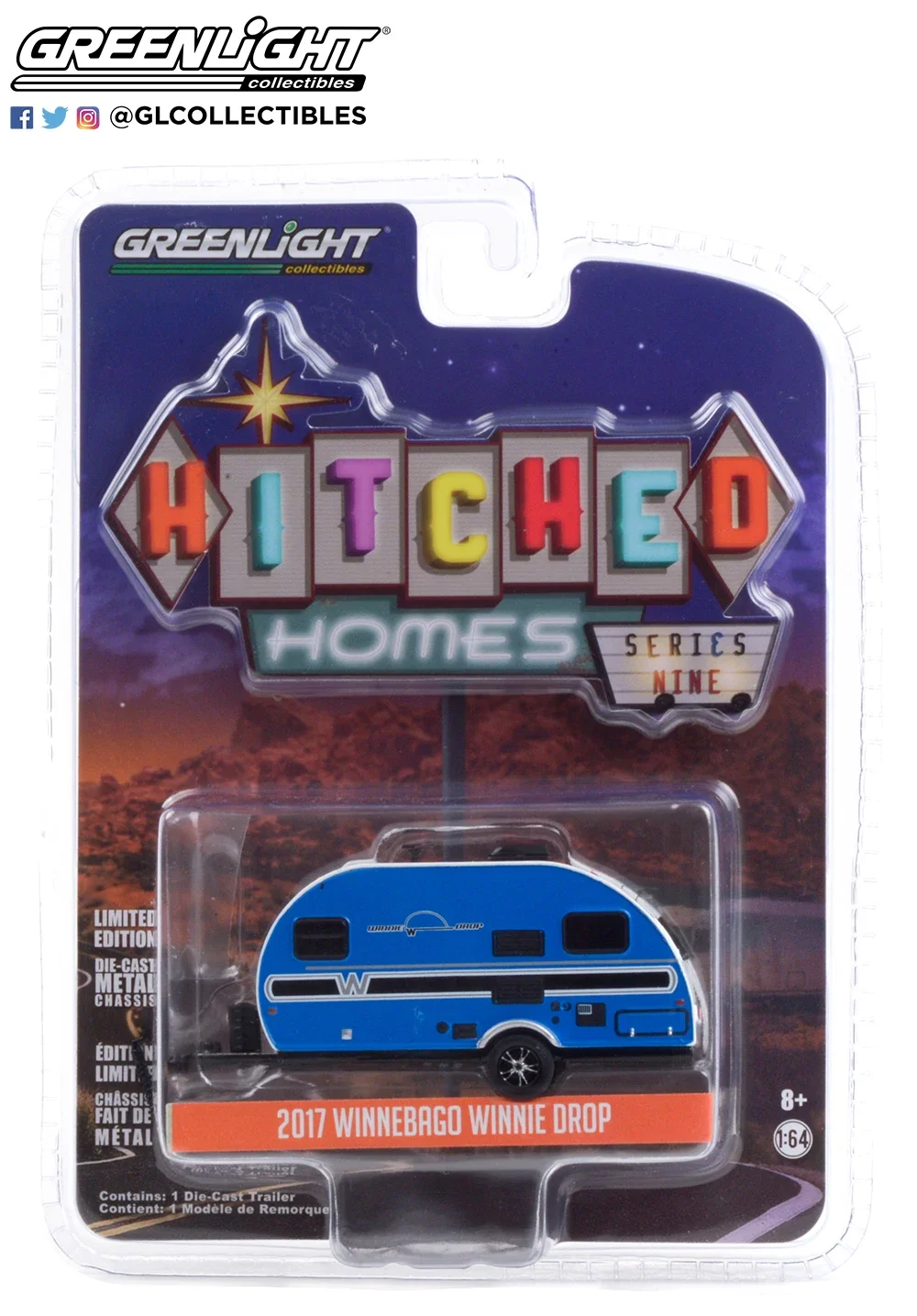 GreenLight 1:64 2017 Winnebago Travel Camping Box Winnipeg Winnie Modelo de Carro Colecionável em Liga Fundida