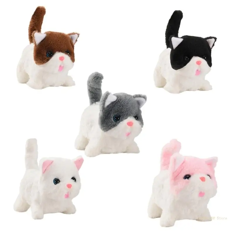 Y4UD Stuffed Walking Meowing Toy Educational Gift for Kids and Pet Lovers