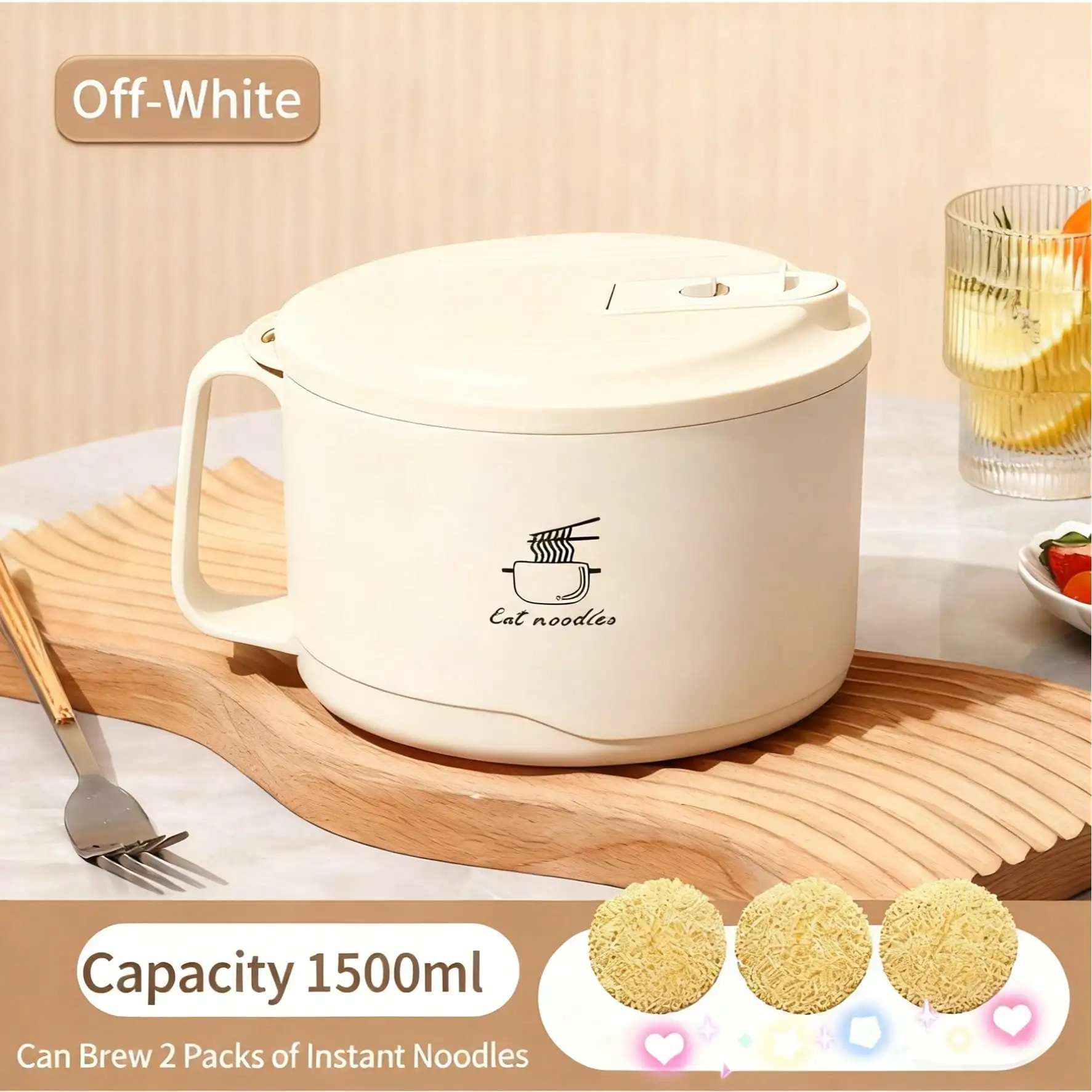 

1500ml 304 Stainless Steel Ramen Bowl – Drainable Microwavable Lunch Box for Home & Office