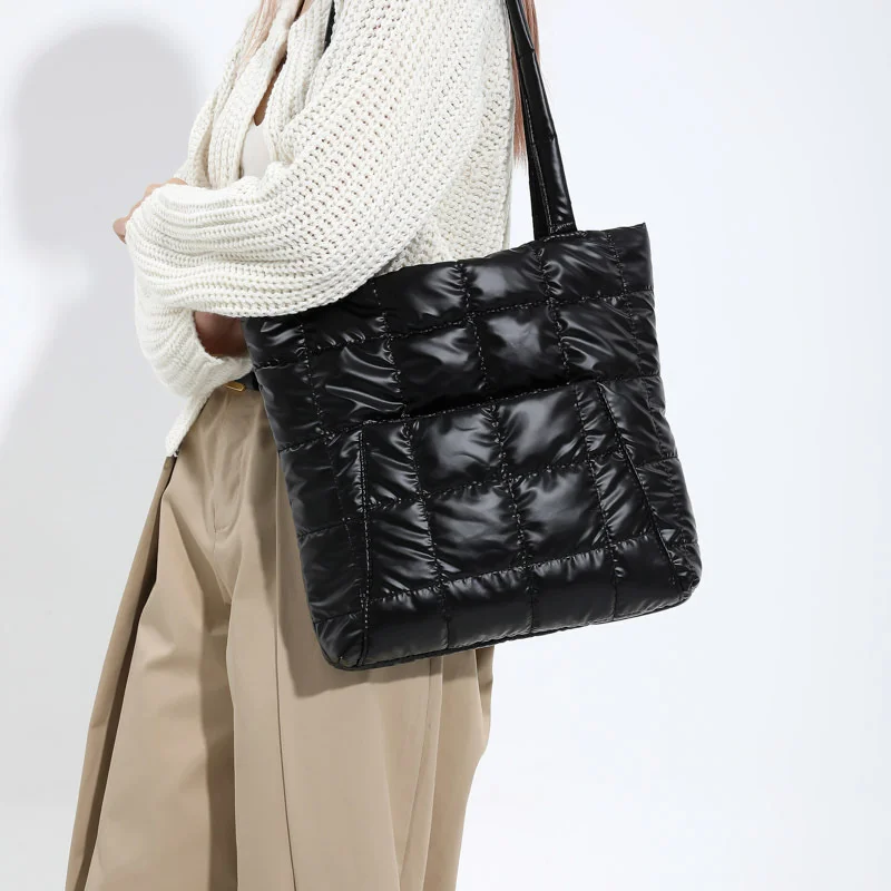 Hohe Qualität Winter Große Kapazität Tote Mode Feder Gepolsterte Handtasche Frauen Unterarm Tasche Stepp Einfarbig Schulter Tasche
