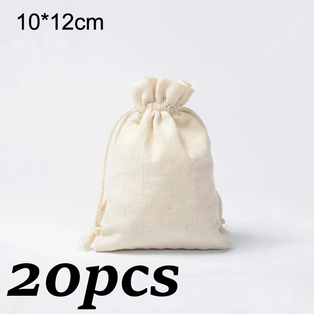 20pcs for Handmade Cotton Drawstring Bag Packing Organizer Reusable Shopping Storage Drawstring Pockets Pouch Kitchen Storage