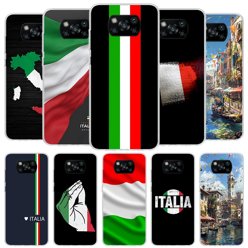 Italy Flag Cover Phone Case For Xiaomi Poco X6 X5 X4 Nfc X3 Pro F6 F5 F4 Gt F3 F2 F1 M5S M4 M3 Soft Fundas Shell