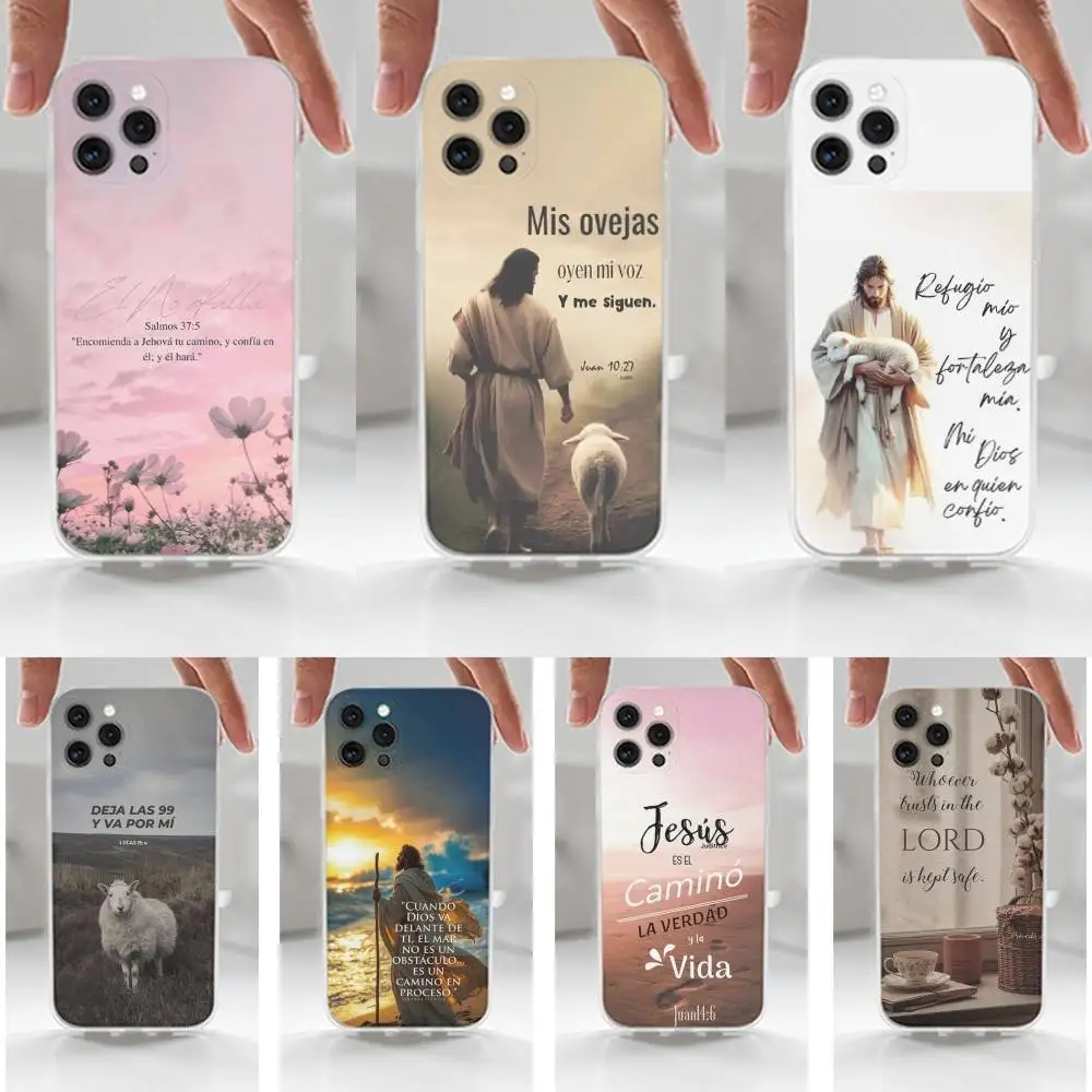 

Spanish Bible Jesus Verse Phone For iPhone 16,15,14,13,12,11 Plus,Pro,Max,XR,XS,X,7,8 Plus,SE,Mini,Transparent,Silicone Case
