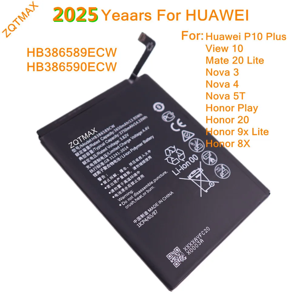 HB386589ECW 3750mAh Battery For Huawei Nova 5T 4 3 P10 plus Mate 20 Lite Honor 20 8X 9X Lite View 10 V10 Phone Battery Free Tool