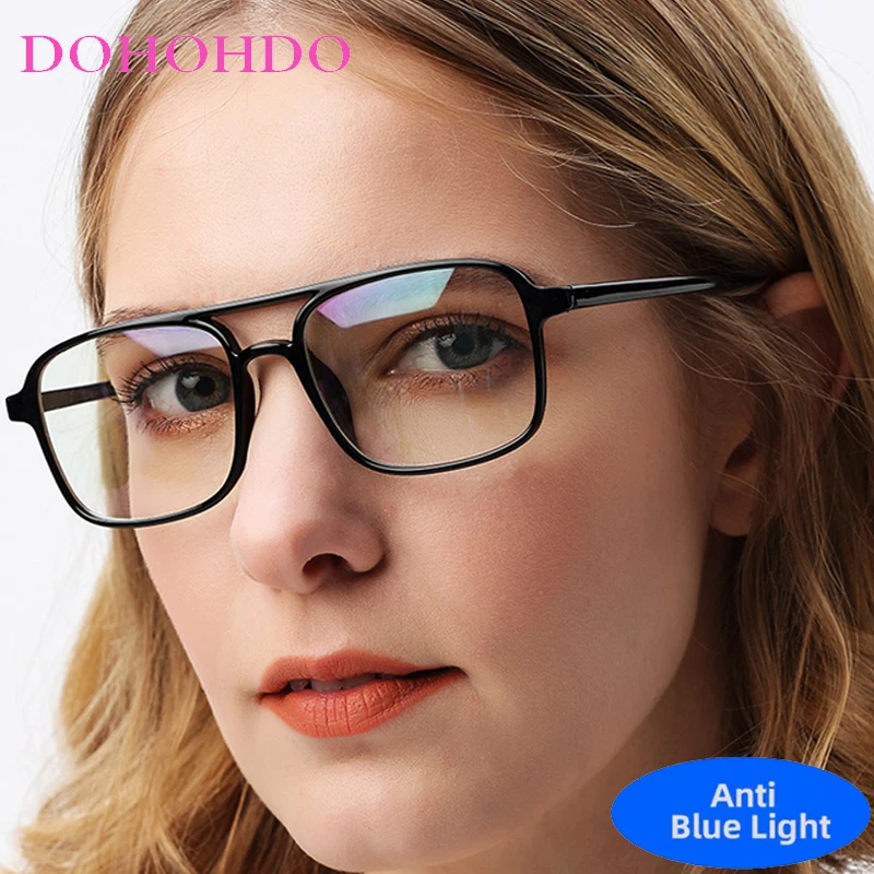 

Vintage Twin Bridge Pilot Anti Blue Light Computer Glasses Frame Women Men New Brand Designer Classic Big Frame Eyeglasses Очки