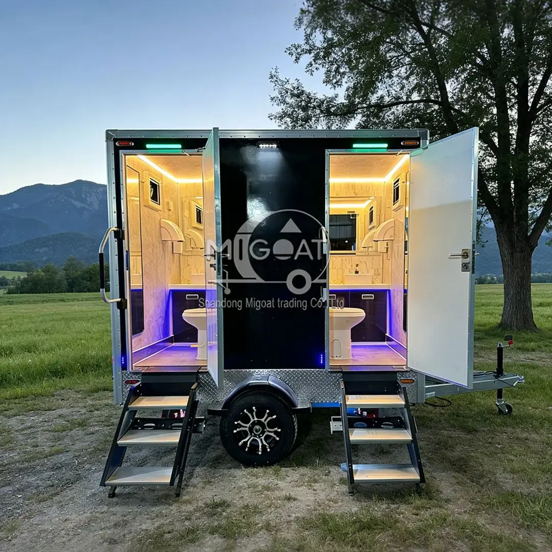 Luxury 2-Stall Portable Toilet Trailer Commercial Towable Mobile Restroom with Sink And Hand Dryer for Events And Festivals