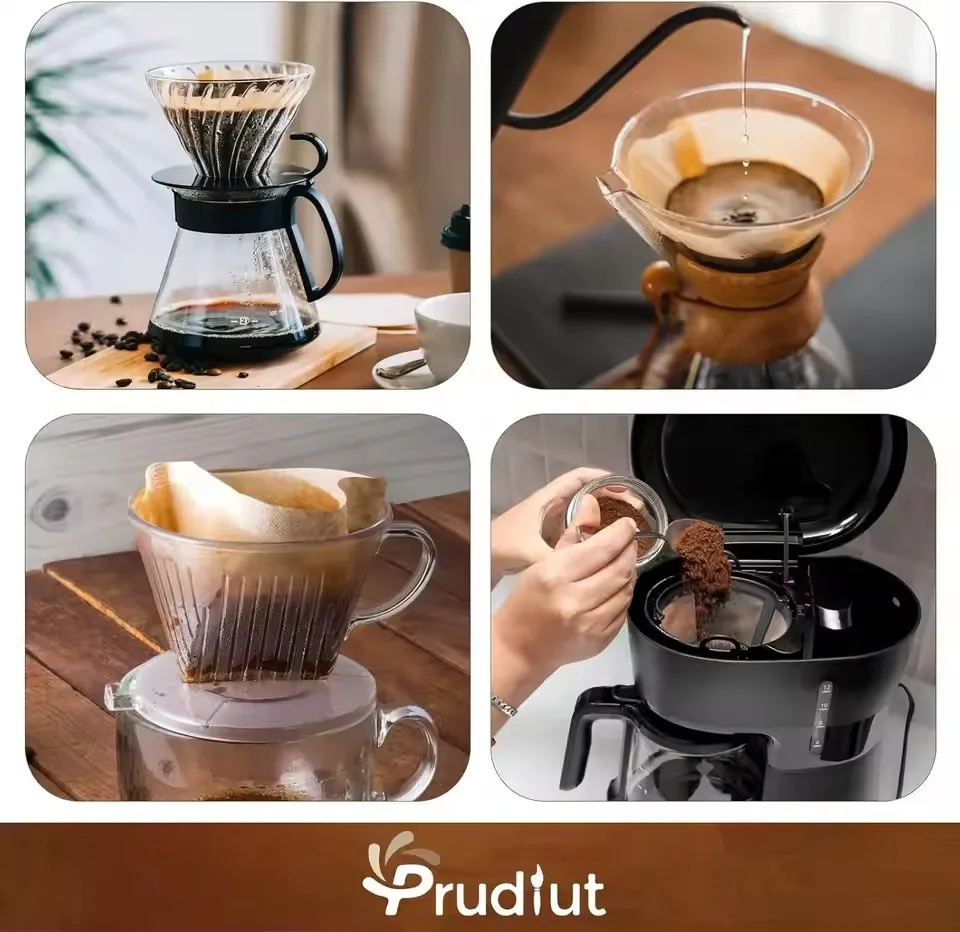 50 unidades/set Filtros de café de pulpa de celulosa, bolsas de filtro tipo reloj de arena, bolsas coladoras, infusores de té para verter, ecológicos