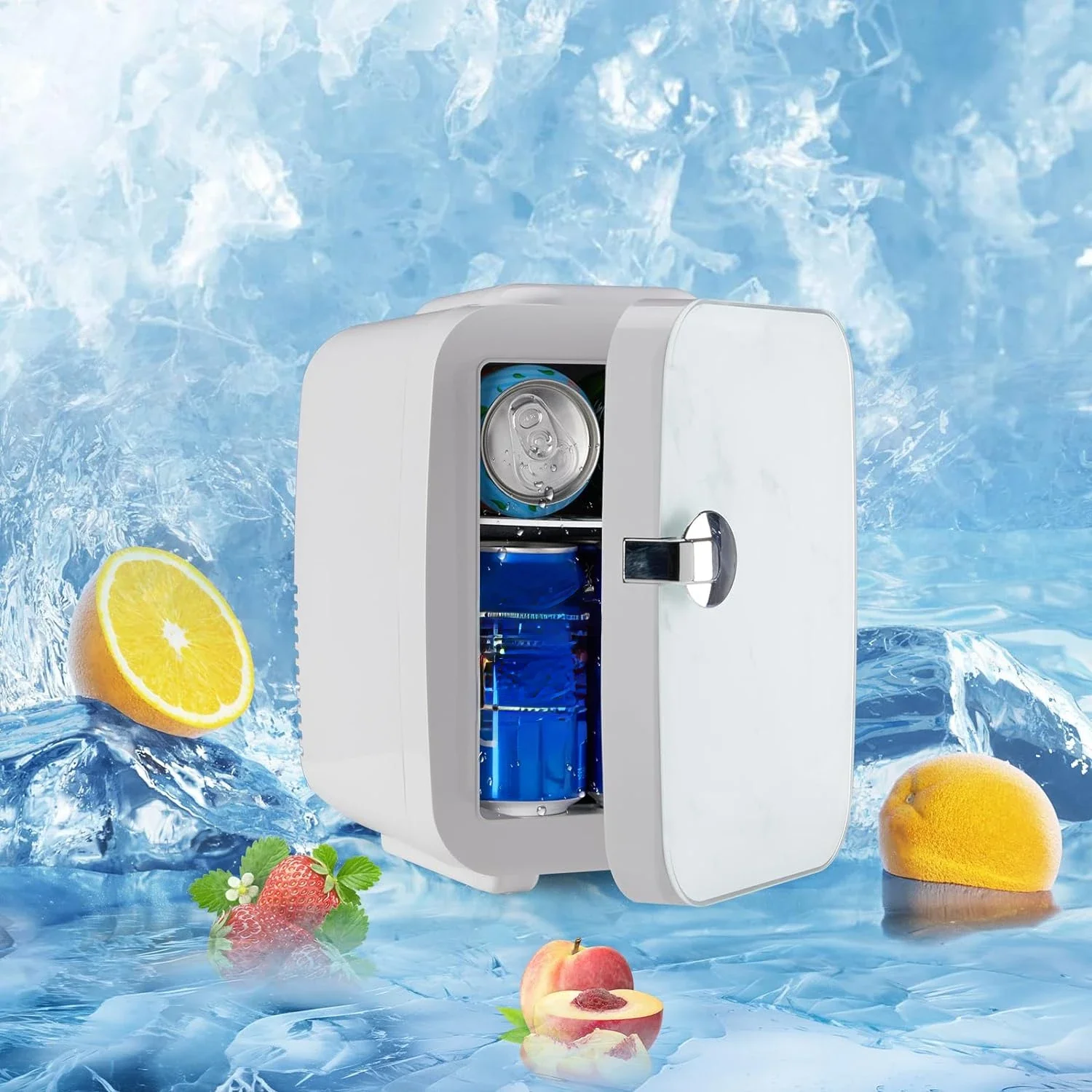 

White Mini Compact Refrigerator for Bedroom, Small Skincare Personal Cooler for Beverage Milk, 4 Liter/7 Can Capacity