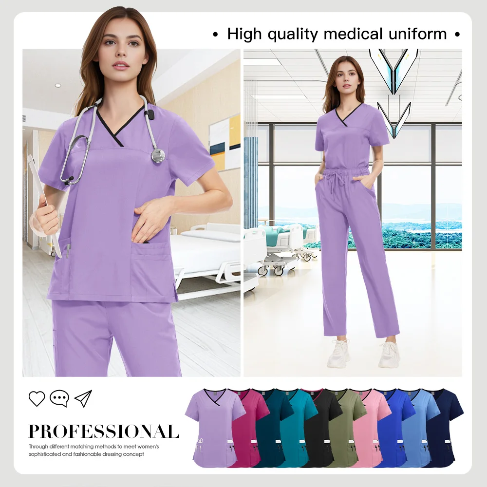 ニアヒン歯科看護師ユニフォーム手術着トップ+パンツスーツ美容サロンSPAユニフォーム医療看護スクラブセット女性卸売
