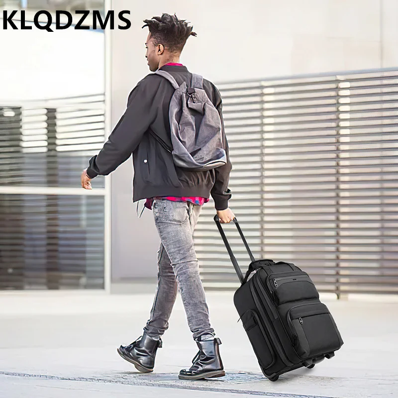 KLQDZMS 20 Inch Oxford Computer Business Minimalist Suitcase Comfortable Double Shoulder Suitcase Fashionable Pull Rod Suitcase