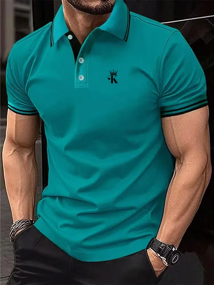 

Golf jersey mens outdoor casual polo neck classic printed short sleeved basic front button, fashionable summerregular polo shirt