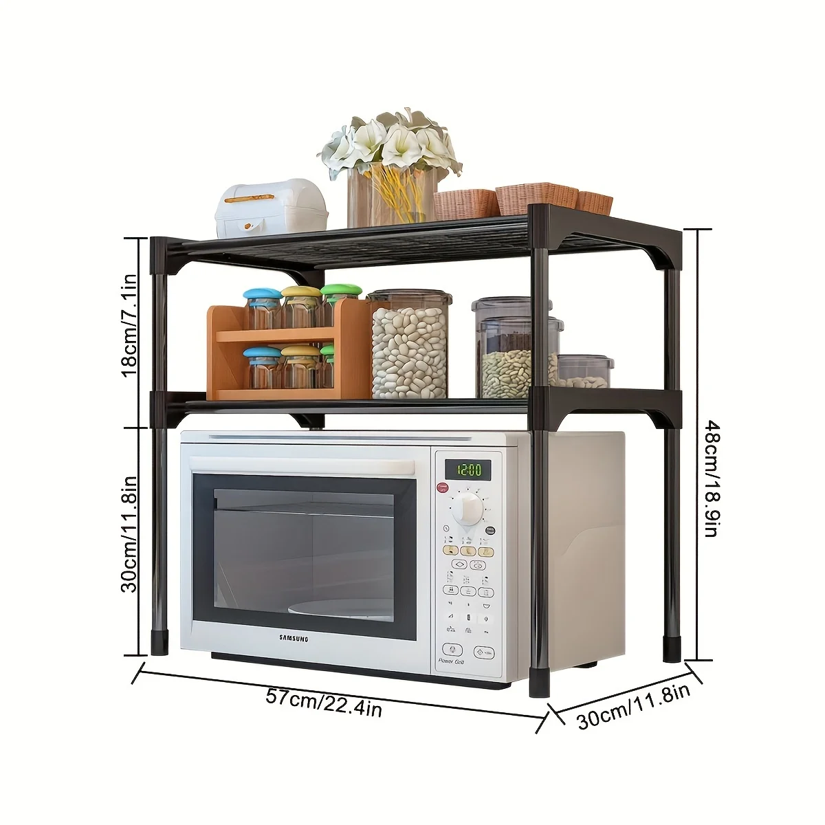 2-Tier Stainless Steel Microwave Oven Rack - Multipurpose Kitchen Storage Shelf with All-In-One Organizer