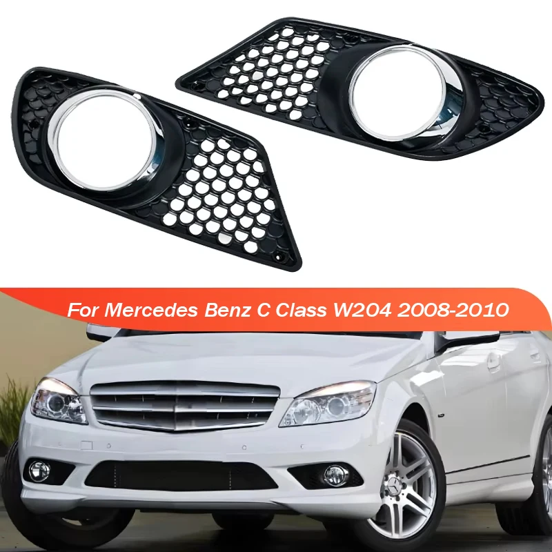 Fog Light Cover For Mercedes Benz C Class W204 2008 2009 2010 Car Front Bumper Honeycomb Shape Fog Lamp Grille Bezel