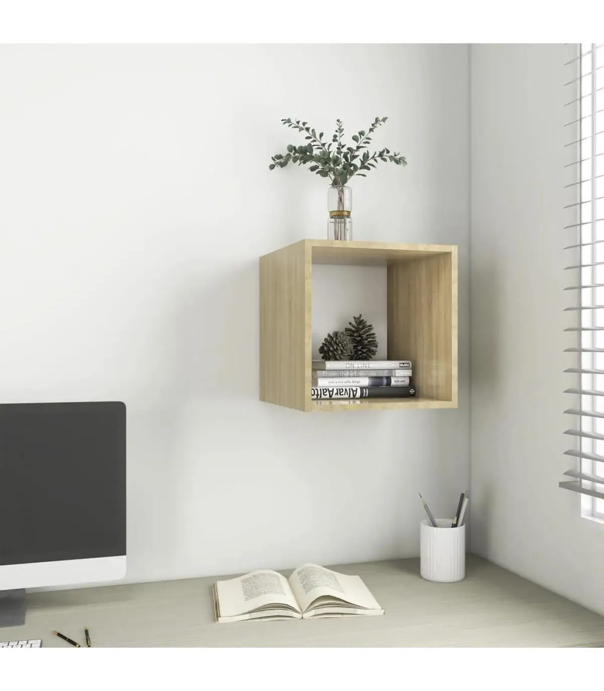 Shelves and shelves wall cabinet white plywood and Oak 37x37cm