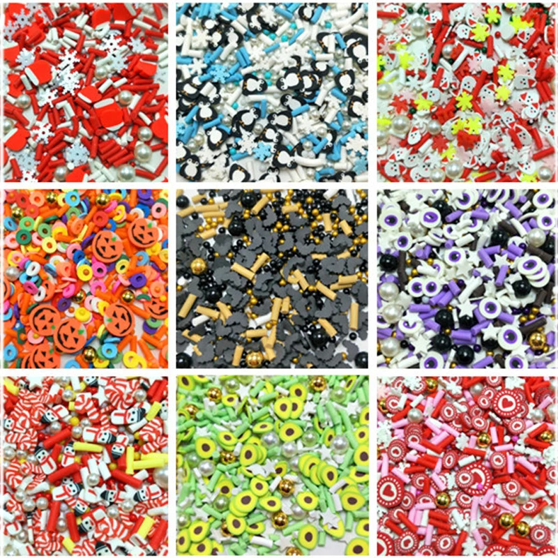 100g Mixed Christmas Halloween Polymer Clay Sprinkles for DIY Crafts Tiny Cute Plastic klei Slime Filling Material Accessories