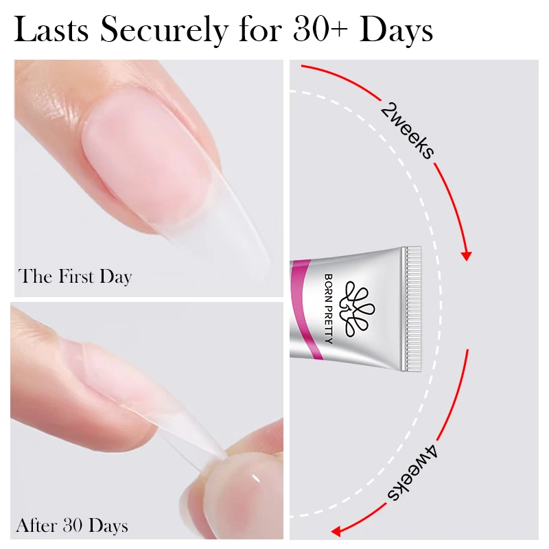 BORN PRETTY Clear Solid Nail Tips Gel Strong Adhesion UV LED Curing Nail Extension Gel For False Nail Tips Home Salon DIY 1/2PCS