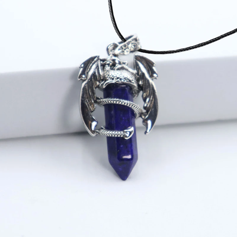 2025, Tier-Drachenmann-Halskette, natürlicher Edelstein, heilender rosa Quarz, sechseckiger Kristall-Anhänger, Vintage-Schmuck für Frauen, Geschenk – Detail 4