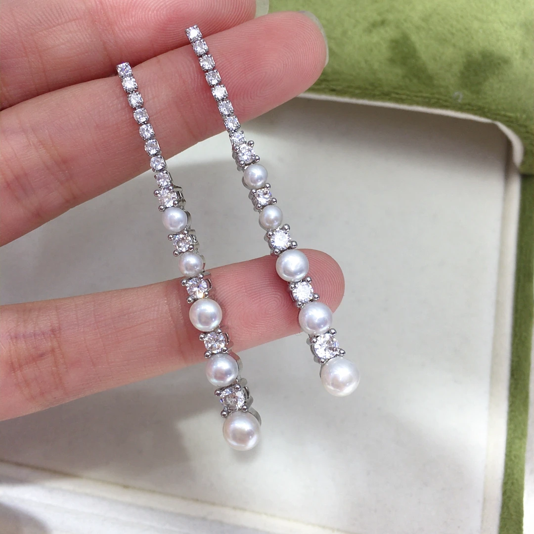 

ZHBORUINI Natural Freshwater Pearl Earrings Minimalist Style Personalized Earrings Long And Exquisite Zircon Pearl Earrings