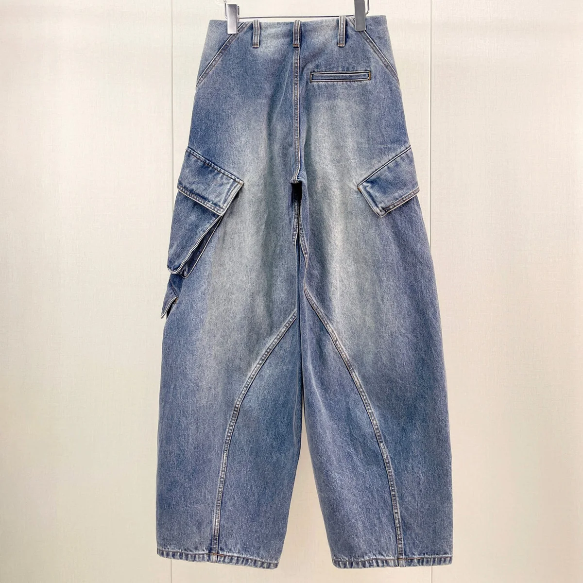 High Quality Women's Cargo Wide Leg Jeans Vintage Washed Multi Pockets Loose Baggy Denim Pants lyt133919