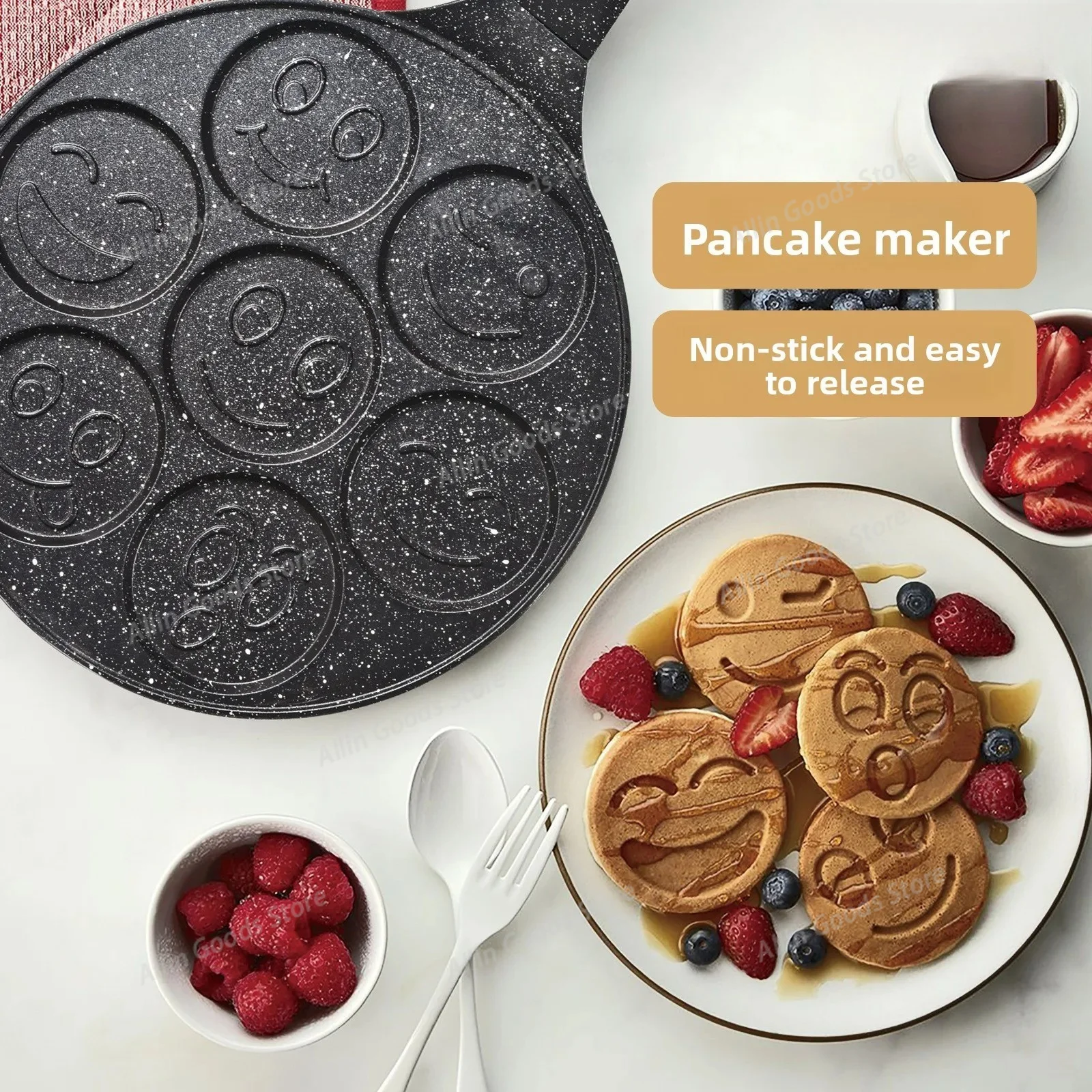 non-stick pan seven hole waffles cartoon smiley face grill frying pan breakfast pan