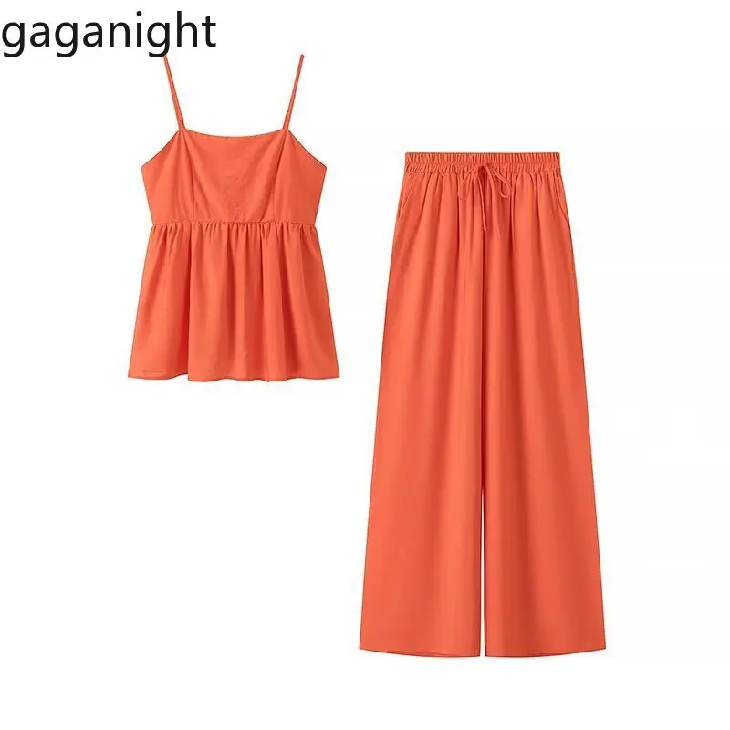 

Gaganight Two Piece Sets Women Camis Sweet Fashion Summer New Female Pants Drawstring Stretch Long Trouser Casual Suits