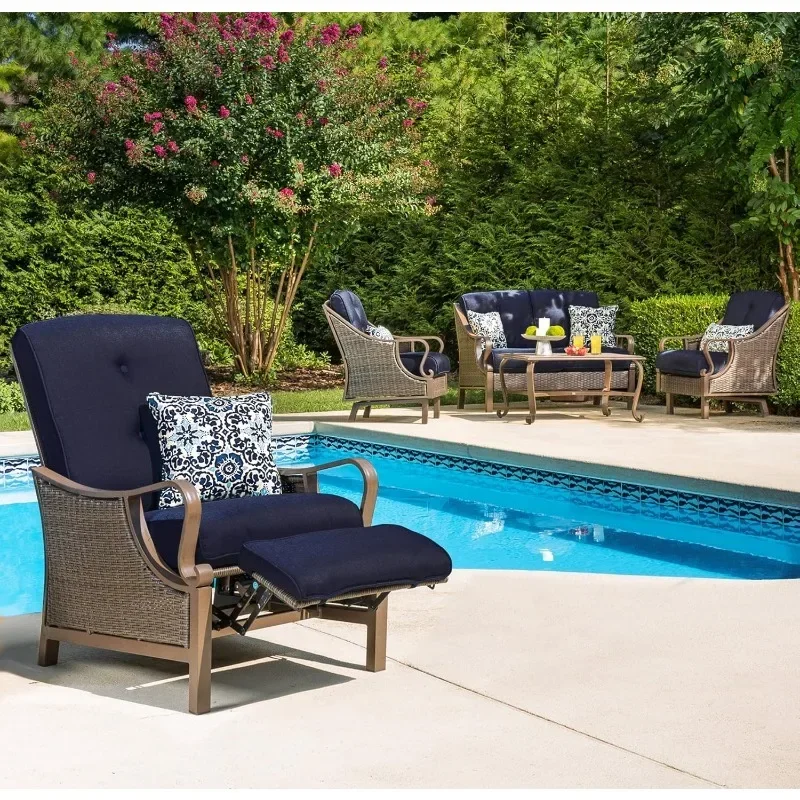 

Wicker Outdoor Recliner Chair with Cushions and Accent Pillow, Luxury All-Weather Outdoor