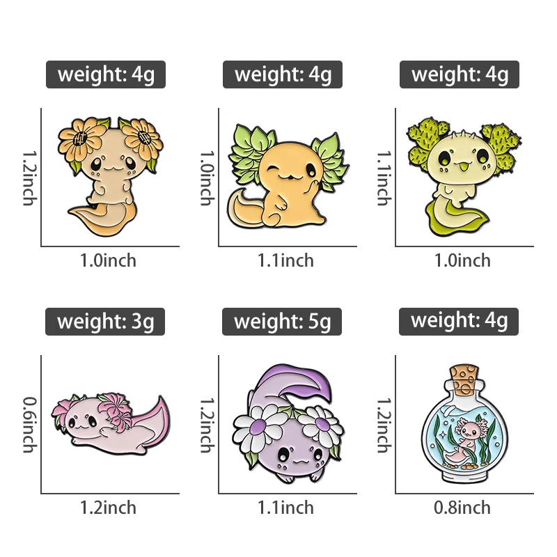 Cute Salamander Enamel Pins Custom Plant Sunflower Brooches Lapel Badges Cartoon Animal Jewelry Gift for Kids Friends
