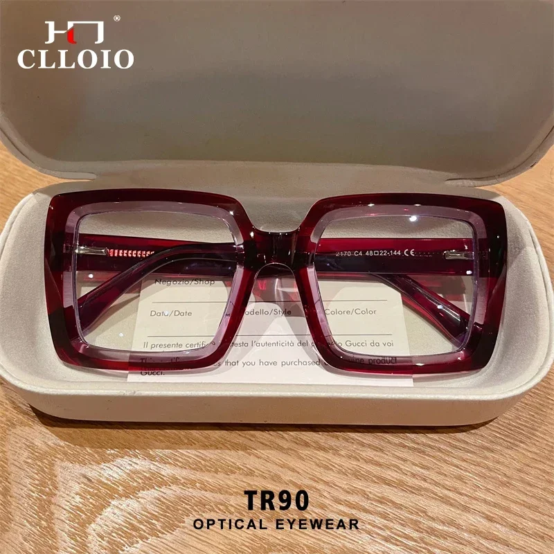 CLLOIO Square Anti-blue light Large Frame Eyeglasses fashion street Optical Reading Glasses ladies Customization Myopia Glasses