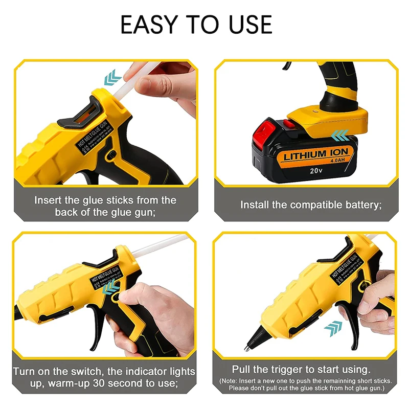 Imagem -04 - Pistola de Cola sem Fio para Dewalt Ferramentas de Reparo Faça Você Mesmo Pistola de Cola Quente Quick Preheat Dcb200 Dcb204 18v 20v mm