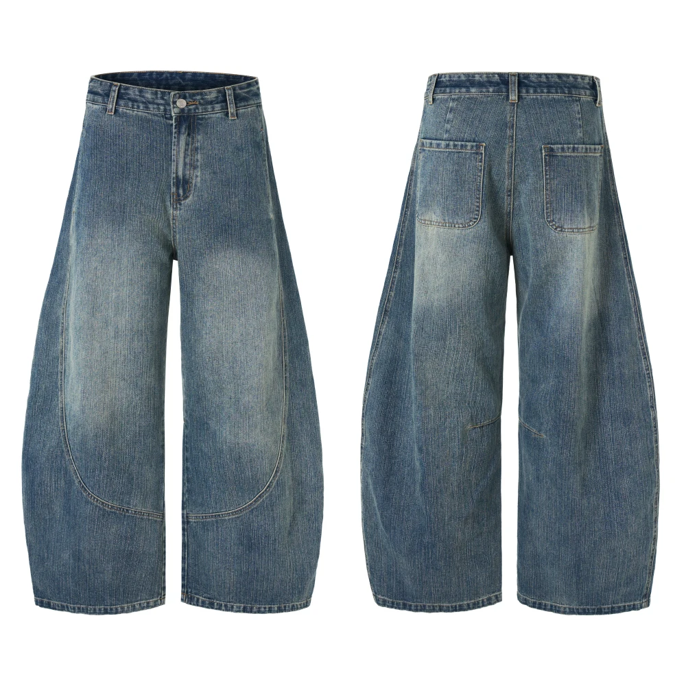 Oclin2026 Calças Jeans Unissex Outono Inverno American Paris Bamboo Vintage Azul com Recortes Lavados e Personalidade, Modelo...