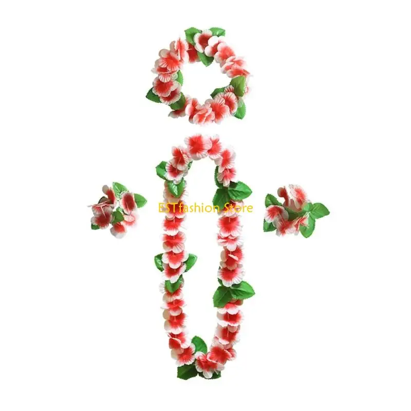 Y5GC Hawaiian Flower Leis Headband,Bracelet and Flower Headband for Luaus Party view 4