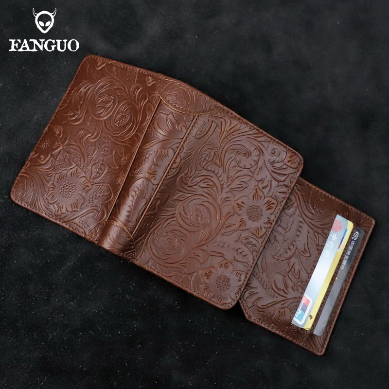 RFID Card Holder Short Wallet For Men Genuine Leather Customized Wallet Luxury Male Large Capacity Money Bag