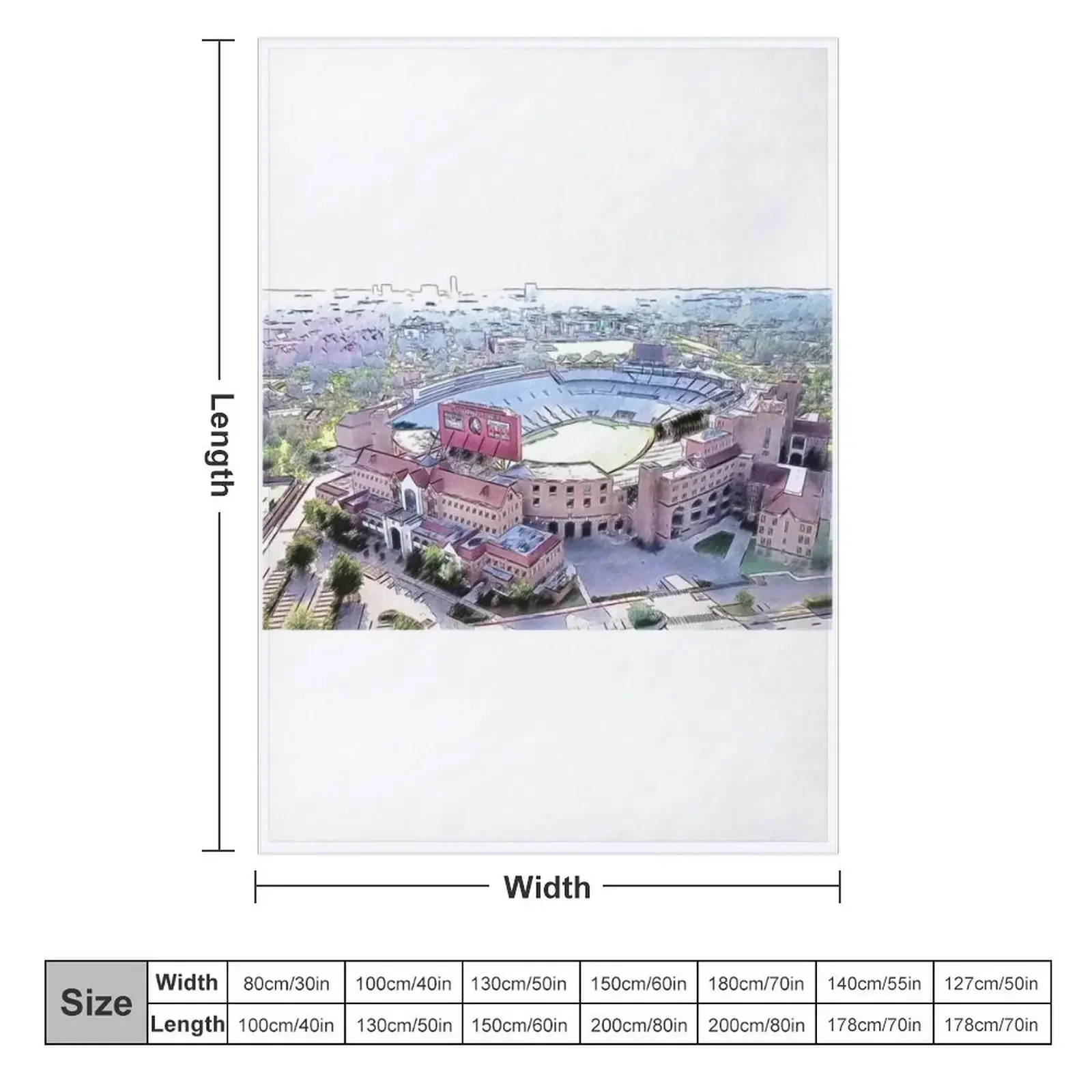 Aerial of the Doak Campbell Stadium in Tallahassee, Florida - pencil sketch Throw Blanket