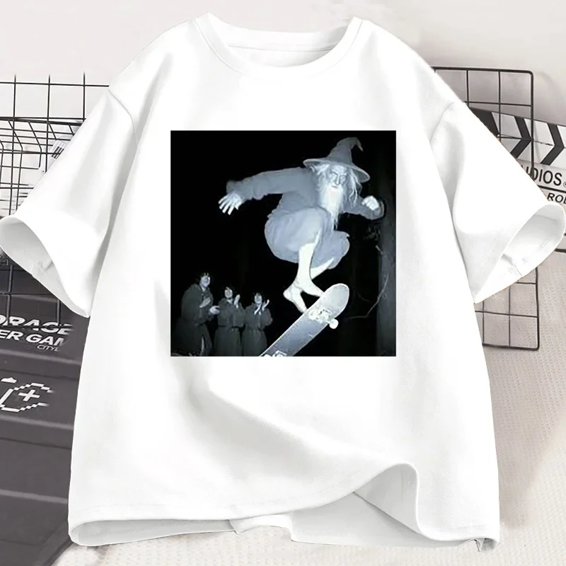 

Summer men's fun skateboarding flyer pattern printed 100% cotton short-sleeved T-shirt, loose and breathable hip-hop streetwear