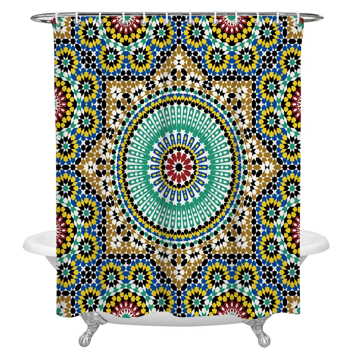 Morocco Colorful Flowers Arabesque Waterproof Bathroom Decoration Shower Curtain With Hook Bathtub Curtains Bathroom Accessories