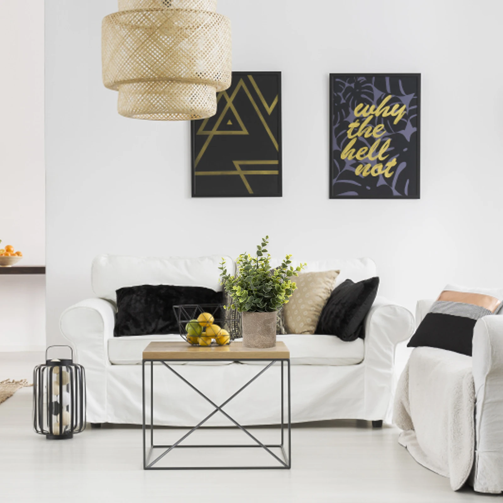 

3Pcs Green Leaf Artificial Plants Mini Potted Decorative Fake Eucalyptus Bonsai Home Office Decor No Watering Needed