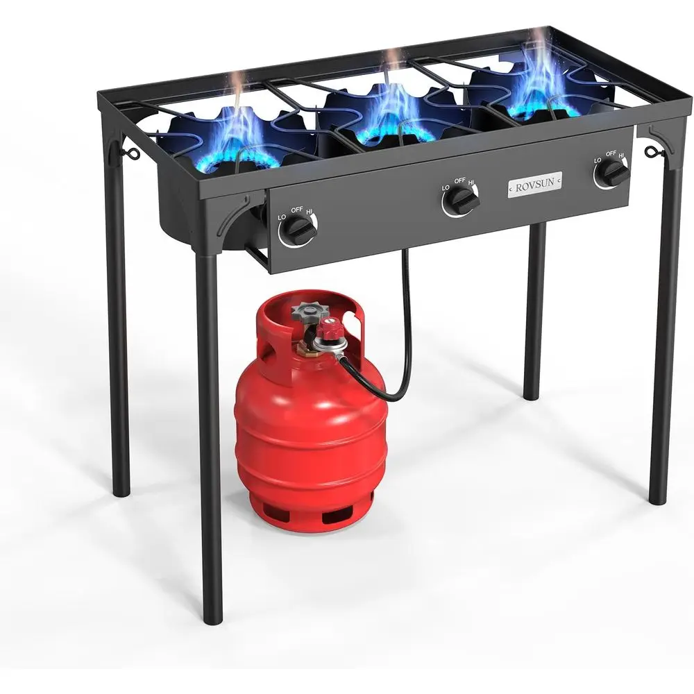 Portable 3-Burner Propane Stove with CSA-Approved Regulator for Camping, Home Brewing, and Outdoor Cooking