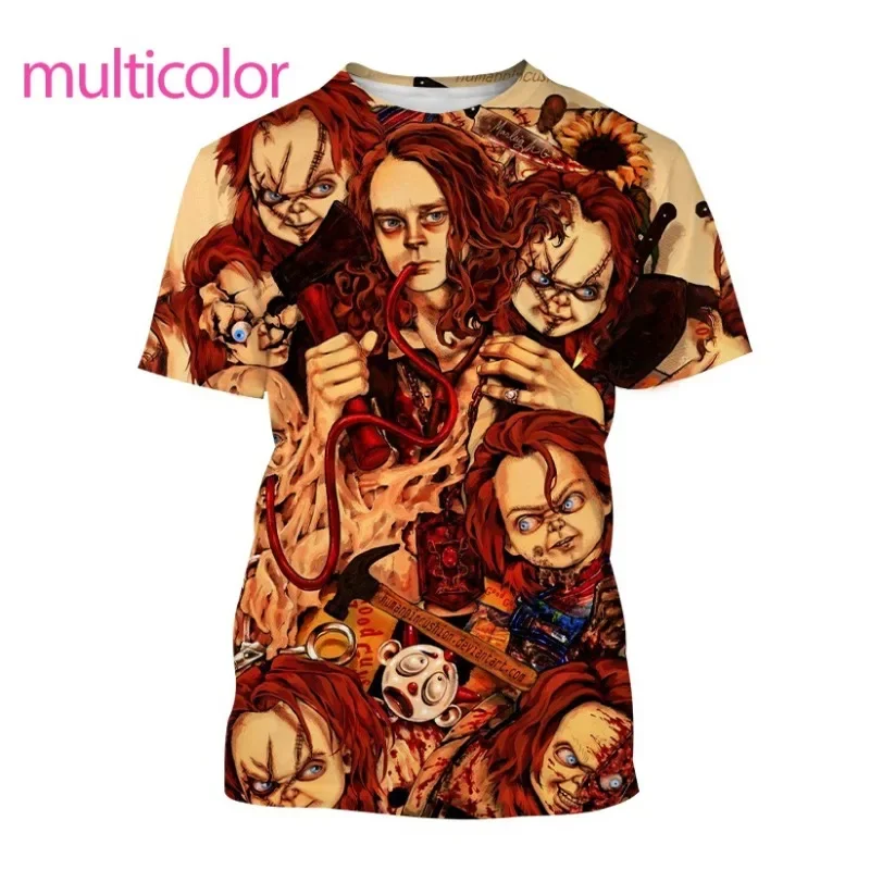 2023 Summer New Horror Chucky Doll 3D Printing T Shirt Casual Personality Horror Movie Hip-hop Unisex T-shirt