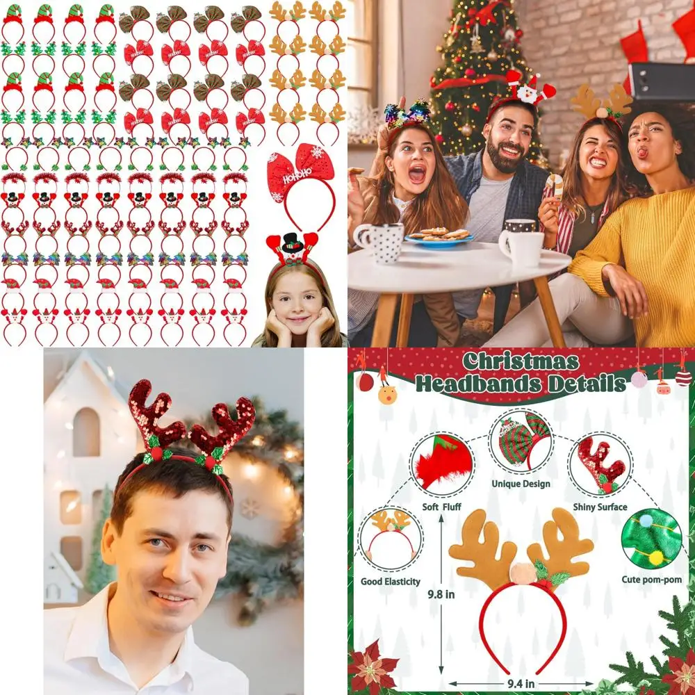 

Женские рождественские повязки на голову Санта-Клауса и костюмные головные уборы, аксессуары для праздничных вечеринок и украшения для праздников