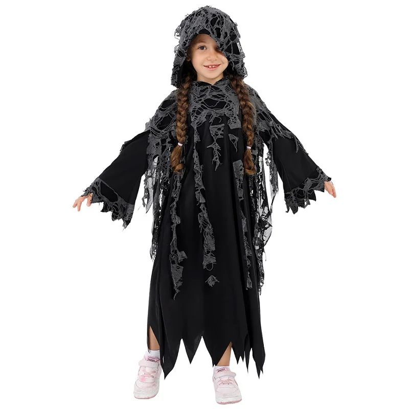 Mädchen beängstigend Geist böse Robe Sense Purim Outfit schwarz Tod Junge Phantasie verkleiden Sensenmann Halloween Kostüm Kinder