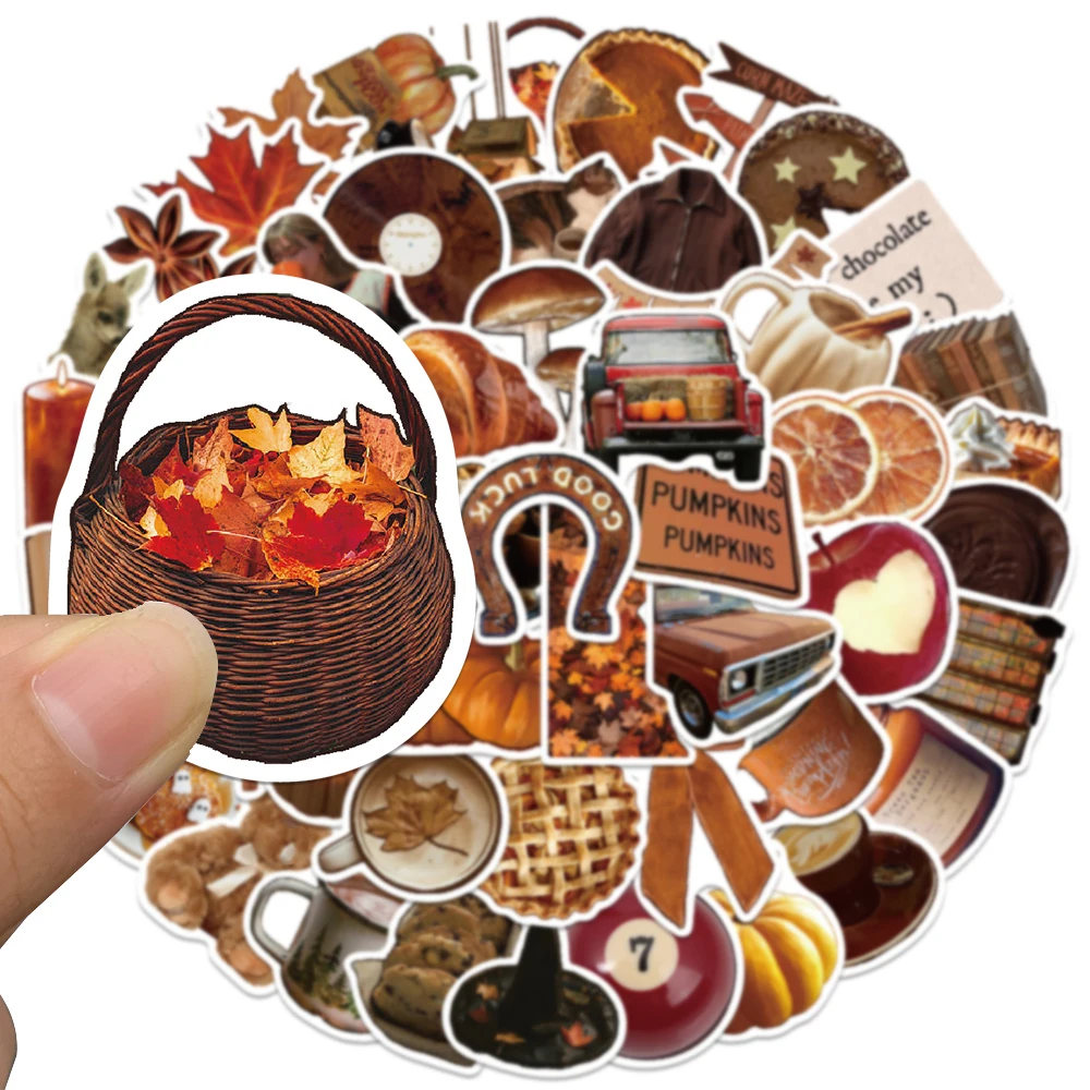 53 قطعة ملصقات الخريف الرجعية خمر الجمالية الخريف الشكر الشارات الحصاد حفلة محمول سكرابوكينغ مخطط زجاجة ملصق