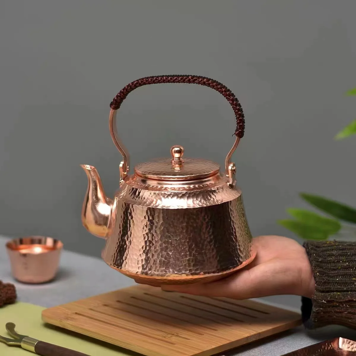 Handmade Pure Copper Hammer Pattern Teapot, Kettle Boiler, Antique Tableware, 1L